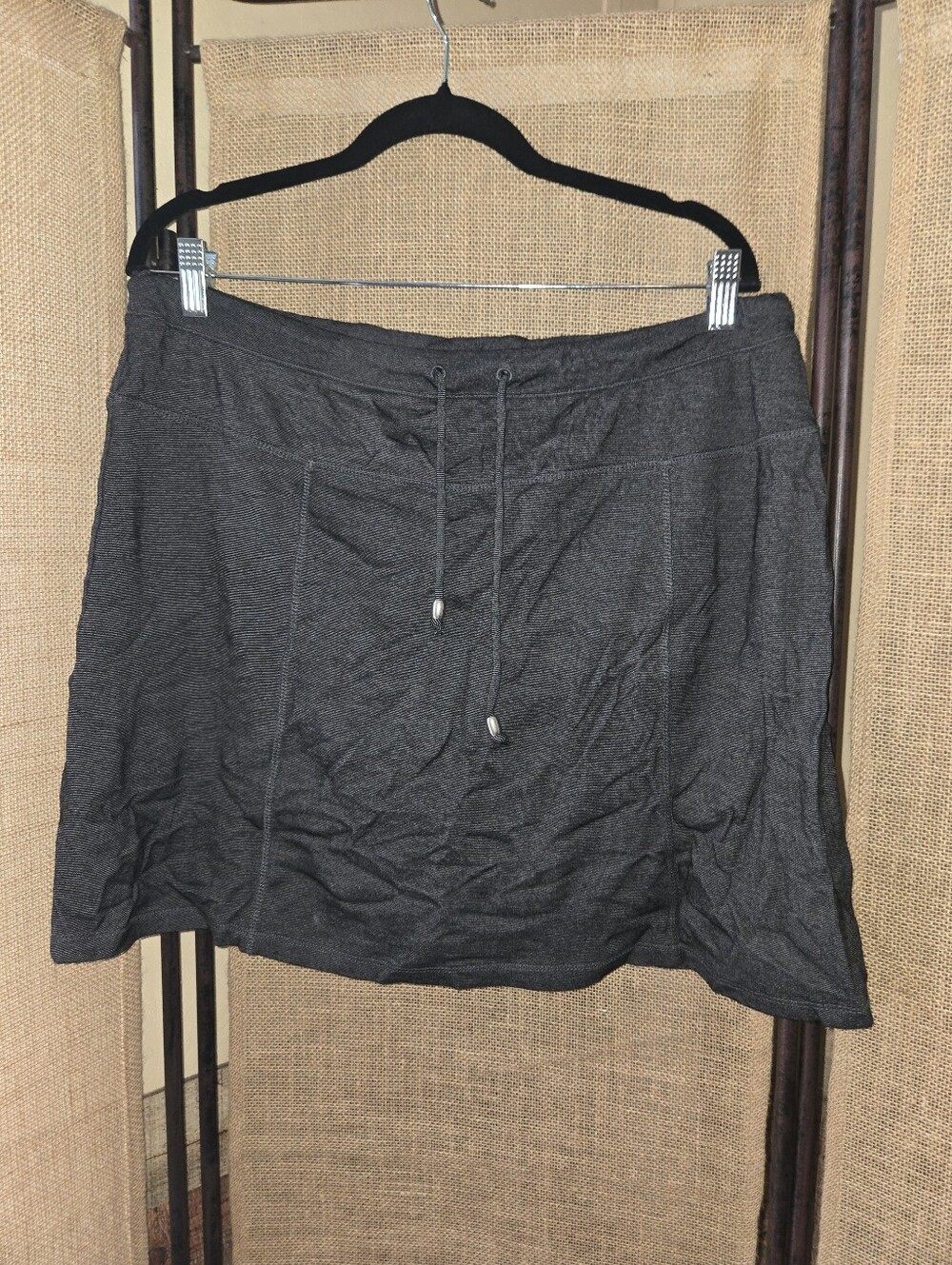 Women's Green Tea Black Striped Gray Drawstring Skort Size XXL